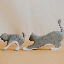 Wooden Cat Figures Toy Set - Handmade Farm Animals For Pretend Play, Montessori & Waldorf Inspired - thumbnail 2
