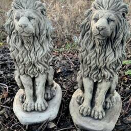 Stone Garden Pair Of Proud Lion On Base Statue Pillar Cap Detailed Gift Ornament - thumbnail 2