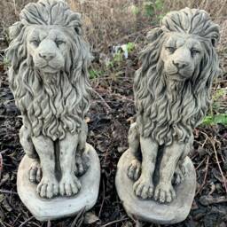 Stone Garden Pair Of Proud Lion On Base Statue Pillar Cap Detailed Gift Ornament - thumbnail 3