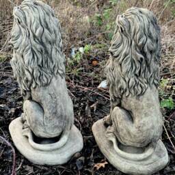 Stone Garden Pair Of Proud Lion On Base Statue Pillar Cap Detailed Gift Ornament - thumbnail 4
