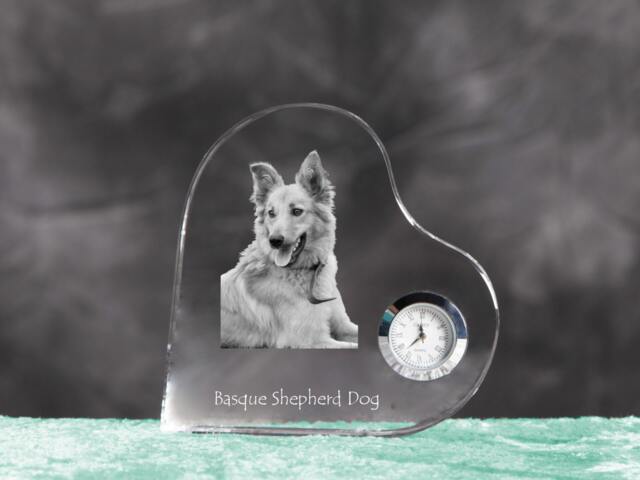 Basque Shepherd Dog - Crystal Clock in The Shape Of A Heart With Image Pure-Bred Dog - image 1