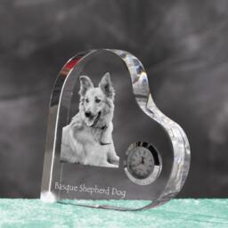 Basque Shepherd Dog - Crystal Clock in The Shape Of A Heart With Image Pure-Bred Dog - thumbnail 2