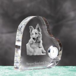 Basque Shepherd Dog - Crystal Clock in The Shape Of A Heart With Image Pure-Bred Dog - thumbnail 3
