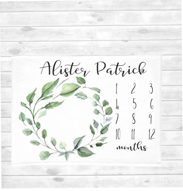 Baby Boy Milestone Blanket - Personalized Baby Boy Blanket - Green Wreath Shower Gift - Minky Monthly Blanket - image 1