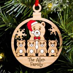 Single Dad Family Christmas Tree Decoration, Bears, Personalised Engraved Bauble, Lone Parent Ornament, 4 Children Kids Son Daughter Daddy - thumbnail 3