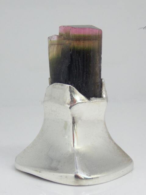 Bi-Color Tourmaline Sterling Silver Desk Decor, Gemstone Art - image 1