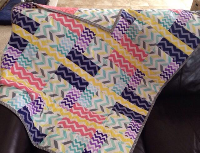 Colorful Chevron Throw Quilt All Cotton, Polka Dot Binding - 45x53 - image 1