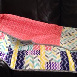 Colorful Chevron Throw Quilt All Cotton, Polka Dot Binding - 45x53 - thumbnail 2