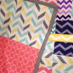 Colorful Chevron Throw Quilt All Cotton, Polka Dot Binding - 45x53 - thumbnail 4