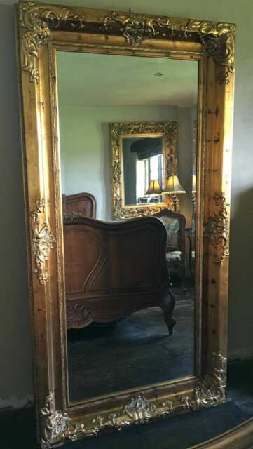 statement Antique Gold Large Swept Gilt Ornate French Over Mantle Leaner Wall Mirror 4 Ft X 3 - image 1