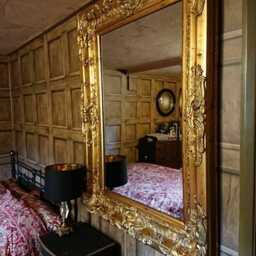 statement Antique Gold Large Swept Gilt Ornate French Over Mantle Leaner Wall Mirror 4 Ft X 3 - thumbnail 4
