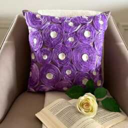 Lavender Purple Art Silk Ribbon Embroidered Rose Decorative Throw Pillow Cover, 16x16 Modern Cushion Floral Pillowcase-Lavender Roses - thumbnail 3