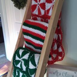 Crochet Christmas Throw, Red, Green & White Blanket, Holiday Striped Throw - thumbnail 2
