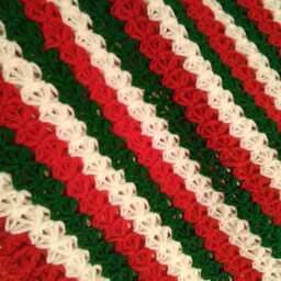 Crochet Christmas Throw, Red, Green & White Blanket, Holiday Striped Throw - thumbnail 4