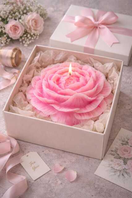 Large Peony Candle - Handmade Floral Centerpiece Gift Box - image 1