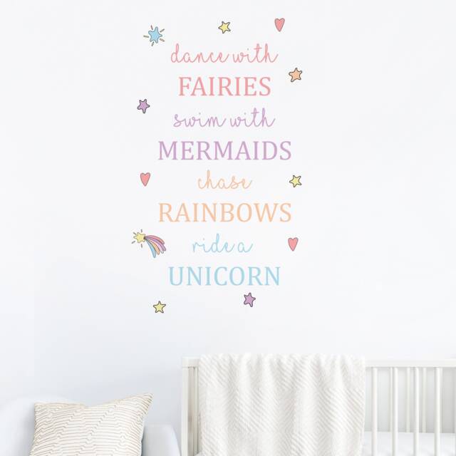 Wall Sticker - Unicorns Fairies Mermaids & Raindows Decals Art Quote Home Decor Baby