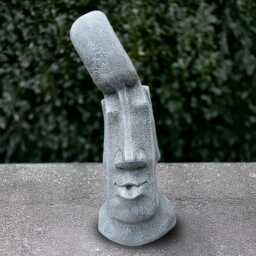 Stone Moai Head Decor Concrete Easter Island Statue Cement Sculpture Polynesian Style Ornament Face Figurine Handmade Art - thumbnail 1