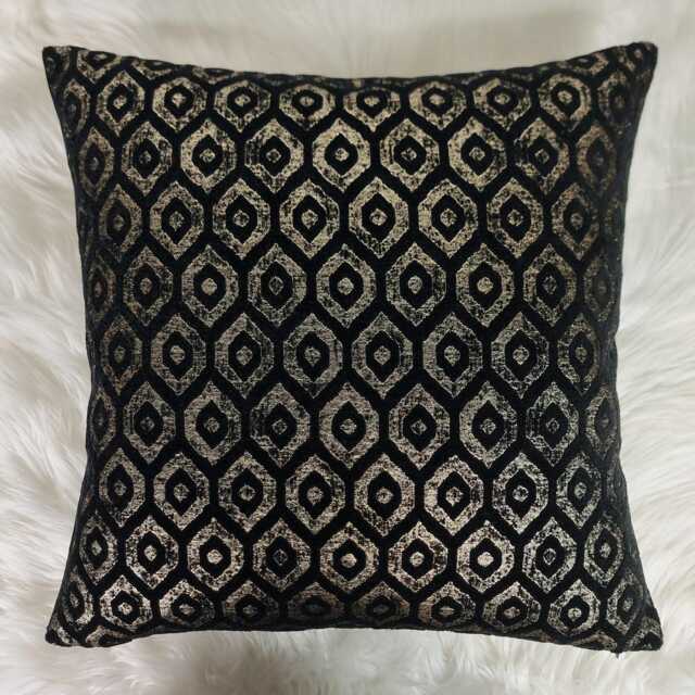 Black & Gold Luxury Cushion Cover New Home Decor Diamond Ikat Design. Geometric Pattern Soft Chenille - image 1