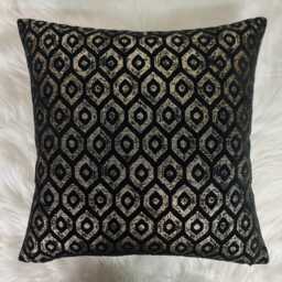Black & Gold Luxury Cushion Cover New Home Decor Diamond Ikat Design. Geometric Pattern Soft Chenille - thumbnail 1
