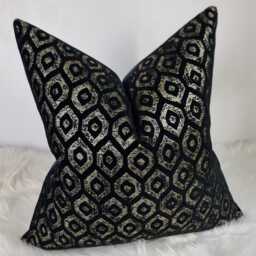 Black & Gold Luxury Cushion Cover New Home Decor Diamond Ikat Design. Geometric Pattern Soft Chenille - thumbnail 2