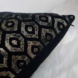 Black & Gold Luxury Cushion Cover New Home Decor Diamond Ikat Design. Geometric Pattern Soft Chenille - thumbnail 3