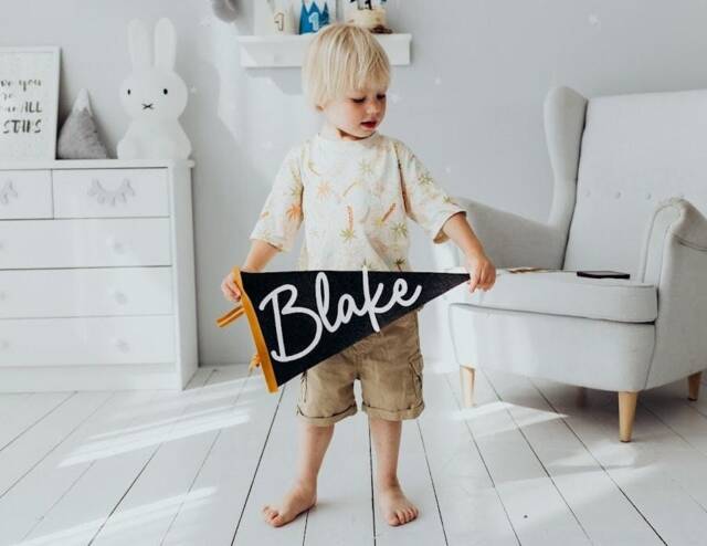 Custom Name Flag - Kids Wall Decor, Personalized Felt Pennant Banner, Pennant, Banner, Baby Name Sign, Garland, Gift For Kids - image 1