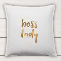 Boss Lady Cushion Cover Cotton Pillow With Metallic Vinyl Quote Decor - thumbnail 2