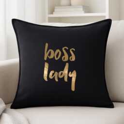 Boss Lady Cushion Cover Cotton Pillow With Metallic Vinyl Quote Decor