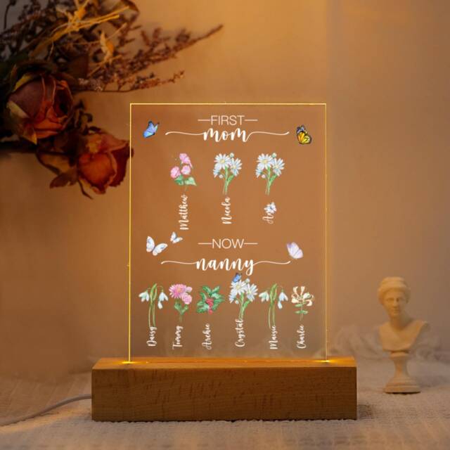 Custom Birth Flower Night Light First Mom Now Grandma Gift, Nan Light, Grandma's Garden Light For Her - image 1