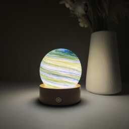 Custom Aurora Night Light, Green Blue Gradient Swirl Glass Sphere Lamp, Small Bedside Baby Room Decor Gift - thumbnail 1