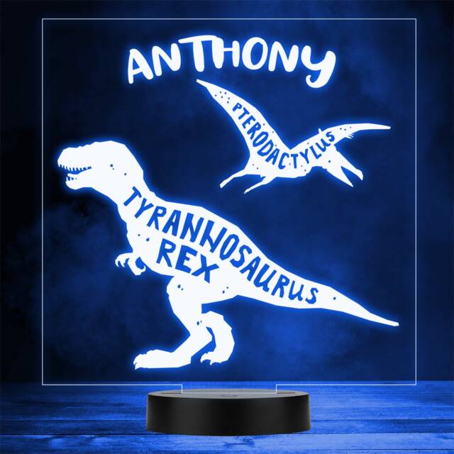 Dinosaur Silhouette T-Rex & Pterodactyls Led Personalised Gift Night Light - image 1