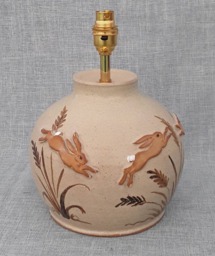 Table Lamp, Handthrown Stoneware Ceramic Pottery, Decorated With Leaping Hares. Quality Brass Fitting - thumbnail 1