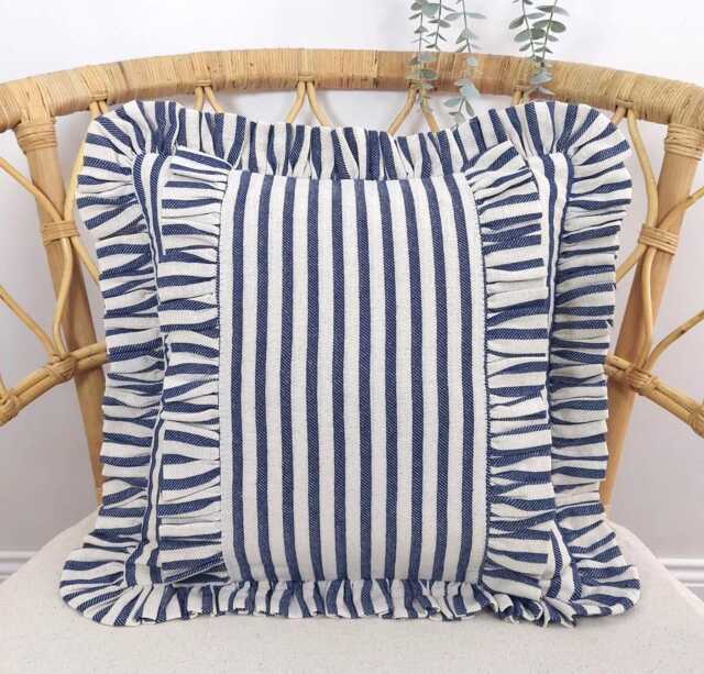 Bohemian Striped Linen Pillow Cover With Frill Edge - image 1