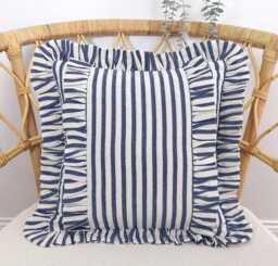 Bohemian Striped Linen Pillow Cover With Frill Edge - thumbnail 1