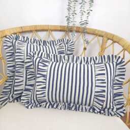 Bohemian Striped Linen Pillow Cover With Frill Edge - thumbnail 2