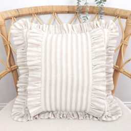 Bohemian Striped Linen Pillow Cover With Frill Edge - thumbnail 3