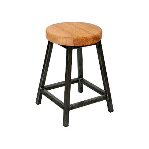 Charlotte Ashton - Low Chunky Square Frame Bar Stool With Ash Seat - image 1