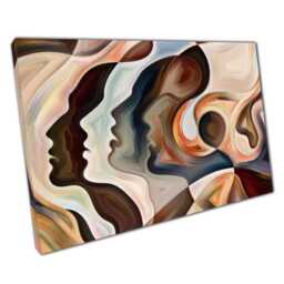 Abstract Human Profiles Wall Art Print On Canvas - Warm Brown Tones For Home Office Decor - thumbnail 1