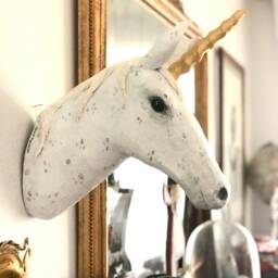 Paper Mache Unicorn Sculpture, Faux Taxidermy Wall Decor - thumbnail 2