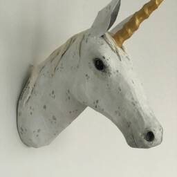 Paper Mache Unicorn Sculpture, Faux Taxidermy Wall Decor - thumbnail 4