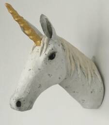 Paper Mache Unicorn Sculpture, Faux Taxidermy Wall Decor - thumbnail 1