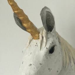 Paper Mache Unicorn Sculpture, Faux Taxidermy Wall Decor - thumbnail 3