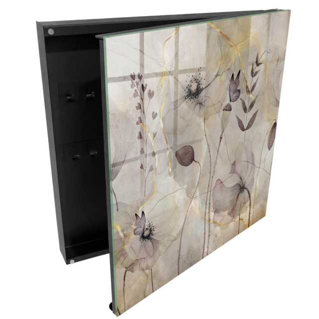 Delicate Flora Wall Mounted Key Cabinet, Gray Box For Wall, Scandinavian Flowers & Plants, Lovers Of Nature Subtle Decorations - image 1