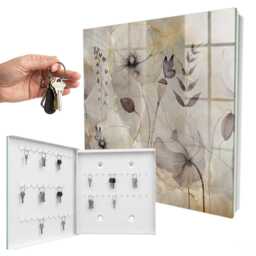 Delicate Flora Wall Mounted Key Cabinet, Gray Box For Wall, Scandinavian Flowers & Plants, Lovers Of Nature Subtle Decorations - thumbnail 2