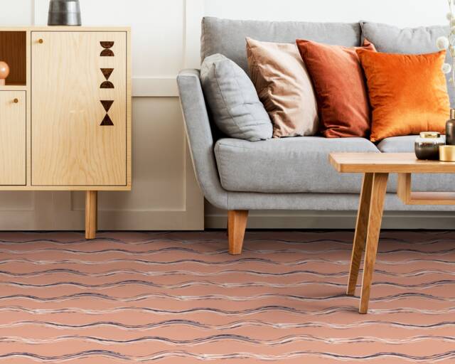 Cute Zigzag Doodles Pencil Vinyl Flooring, Coral Flooring Linoleum, Blue Retro Floor Cover, Waves Art Floor, High Quality Print - image 1