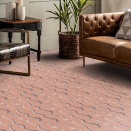 Cute Zigzag Doodles Pencil Vinyl Flooring, Coral Flooring Linoleum, Blue Retro Floor Cover, Waves Art Floor, High Quality Print - thumbnail 3