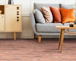 Cute Zigzag Doodles Pencil Vinyl Flooring, Coral Flooring Linoleum, Blue Retro Floor Cover, Waves Art Floor, High Quality Print - thumbnail 1