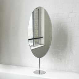 Ovalis Countertop Oval Mirror With Contemporary Stainless Steel Frame - thumbnail 2
