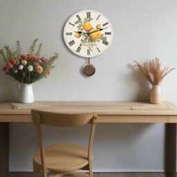 Vintage Yellow Rose Pendulum Clock - Perfect For Romantic Floral Lovers - thumbnail 2