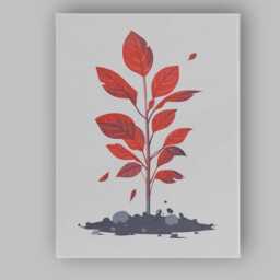 Red Leaf Botanical Plant Minimal Illustration Canvas Wall Art Print Decor Picture Ready To Hang - thumbnail 1